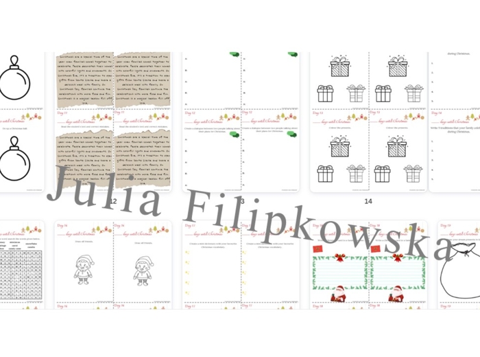 Kalendarz Adwentowy/ Advent Calendar/ English/ Christmas/ Boże Narodzenie/ Christmas vocabulary/ Słownictwo/ SP 4-6/ Klasy 4-6/ Karty pracy/ Zestaw/ Pakiet/ Czytanie/ Pisanie/ Reading/ Writing