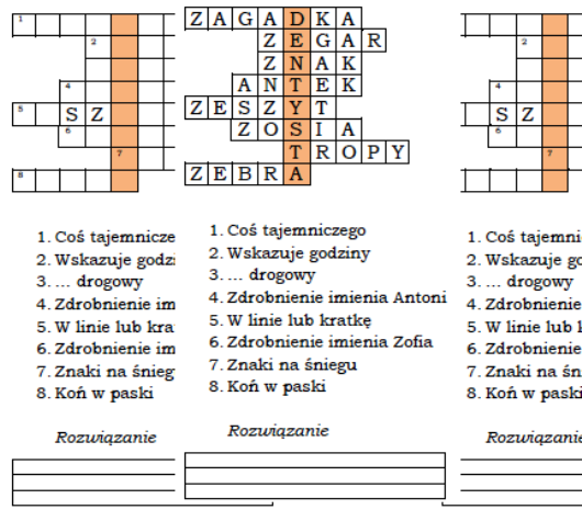 Logogryf dla klasy 1 z hasłem dentysta