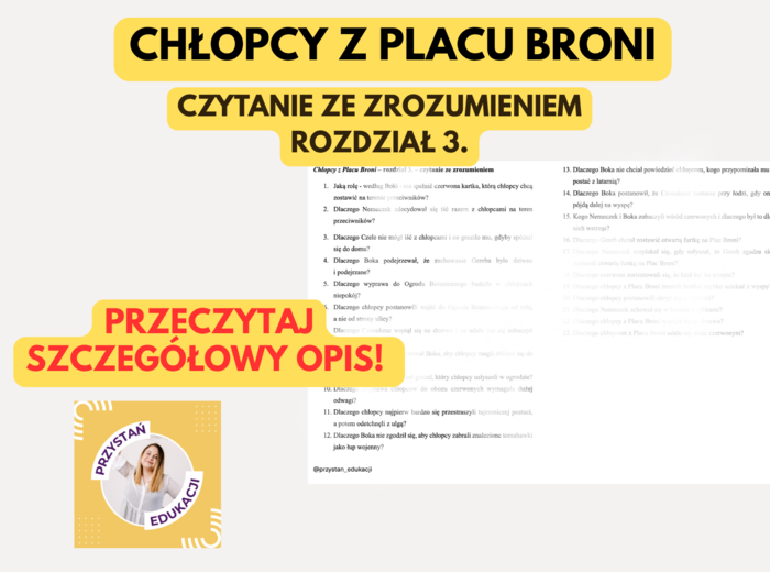 📚 „Chłopcy z Placu Broni” – rozdział 3 – czytanie ze zrozumieniem + klucz odpowiedzi