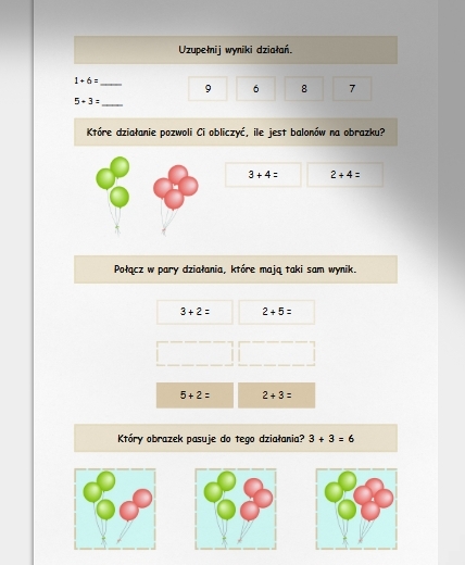 Dodawanie w zakresie do 10. Karta pracy. Sprawdzian.