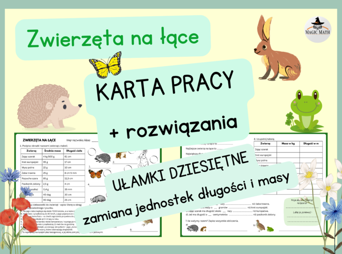 JEDNOSTKI DŁUGOŚCI I MASY - Zwierzęta na łące - UŁAMKI DZIESIĘTNE - DZIEŃ ZIEMI