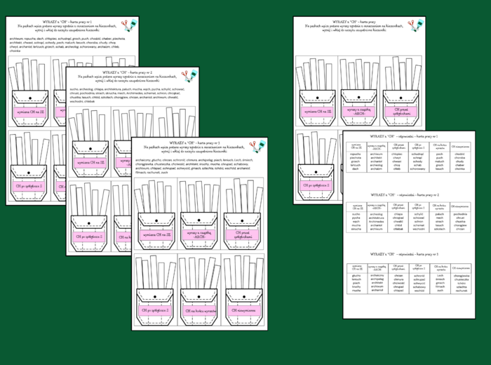 ORTOGRAFIA – wyrazy z „CH” – zasady – wklejka – karta pracy – 3 wersje + odpowiedzi