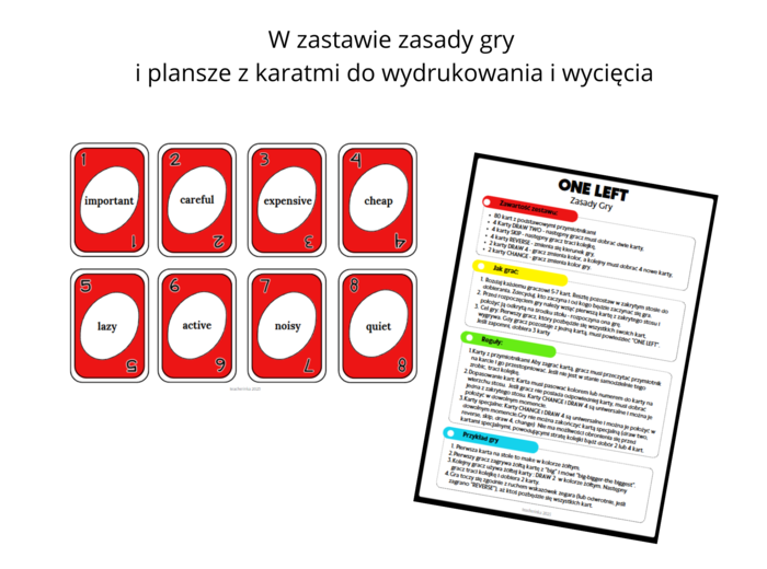 One Left – Gra karciana na wzór Uno, stopniowanie przymiotników język angielski