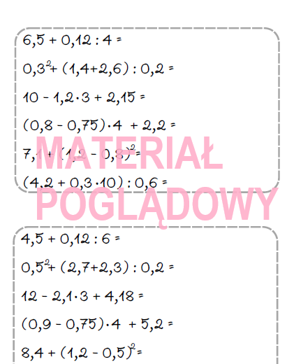 Szybkie karteczki - dodawanie, odejmowanie, mnożenie, dzielenie ułamków, działania na ułamkach (karta pracy, kartkówka kl 4, 5, 6, 7, 8)