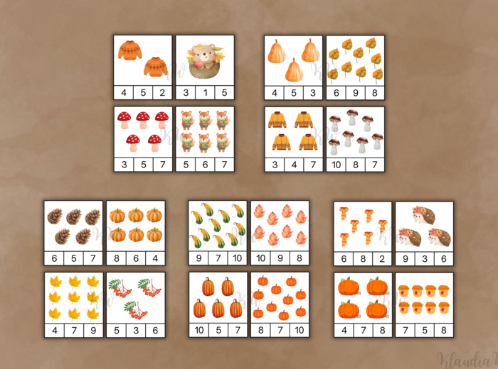 Jesienna zabawa klamerkowa - liczenie do 10