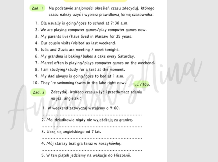 E8 – określenia czasu – mix – część 2- karta pracy – kartkówka - powtórka czasów – Present Simple – Past Simple – Present Continuous – Present Perfect – egzamin ósmoklasisty – matura