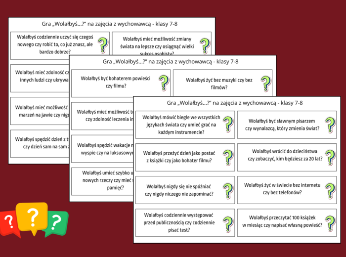GRA "WOLAŁBYŚ....?" - zajęcia z wychowawcą - świetlica - kl. 7-8 - 80 pytań