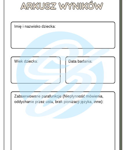 LOGOPEDIA KWESTIONARIUSZ BADANIA MOWY NADAWANIE MOWY 3-6 LAT PRZEDSZKOLE