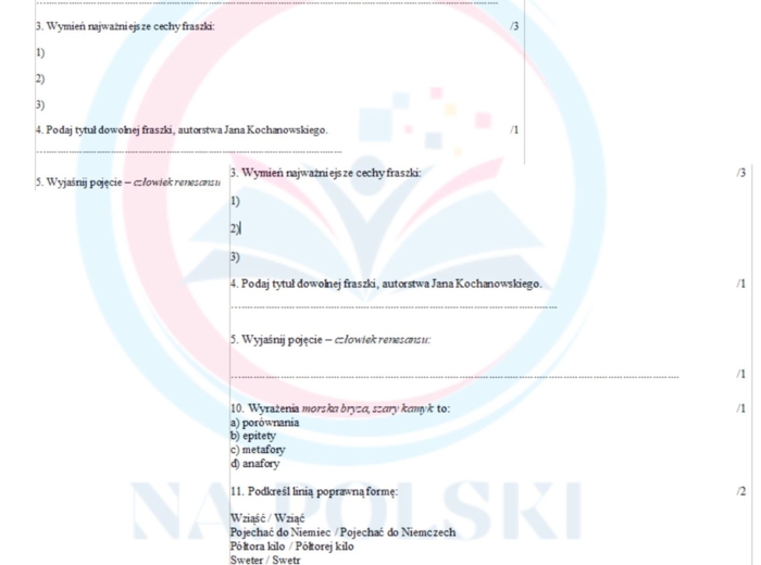 Sprawdzian - jęz. polski - klasa 6
