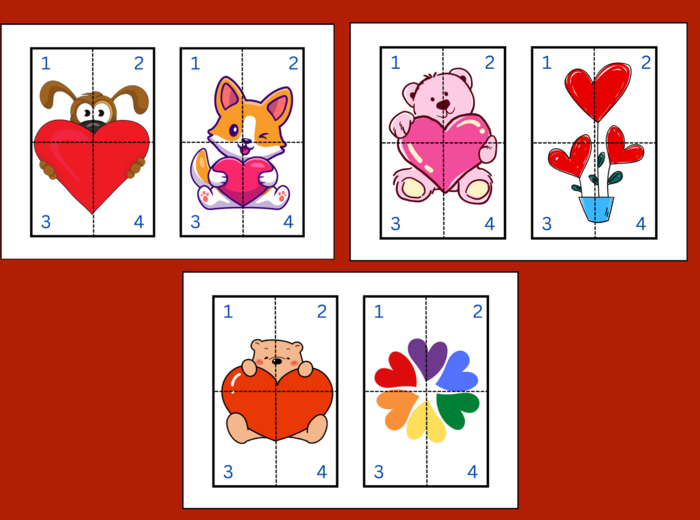 WALENTYNKI – puzzle – układanka- układanki – biblioteka – świetlica – przedszkole – 12 wersji