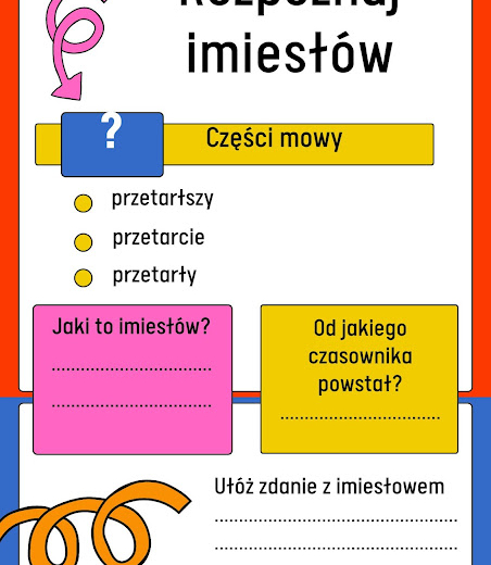 Rozpoznaj imiesłów- karty graficzne na niejedną lekcję języka polskiego