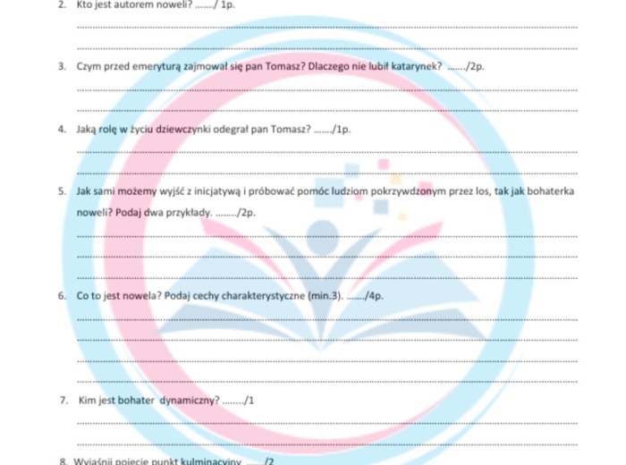 Katarynka - sprawdzian z wiedzy o lekturze