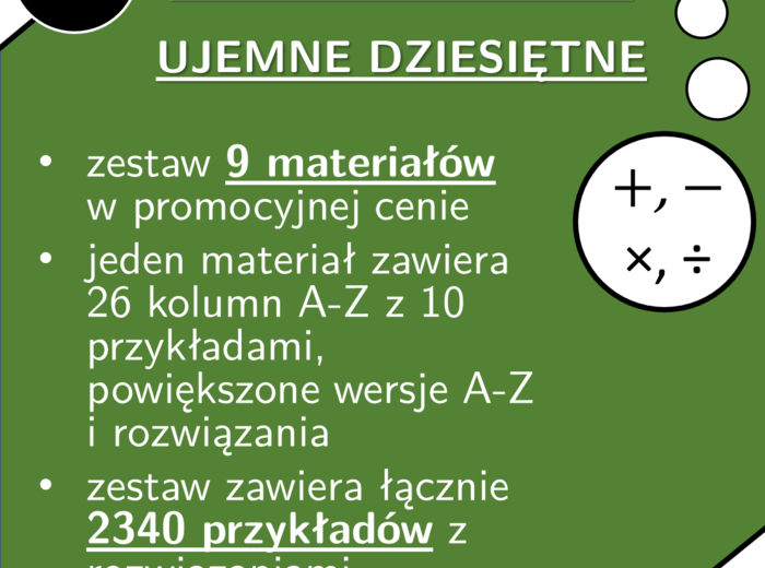 Liczby dziesiętne dodatnie i ujemne | matematyka | zestaw promocyjny