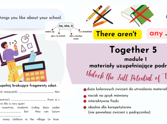 Together 5, unit 1, materiały uzupełniające podręcznik, Present Simple, There is/are, school subjects