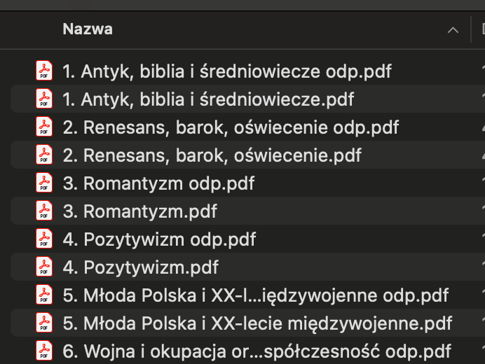 Zadania maturalne z j.polskiego - Test historyczno-literacki