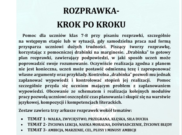 ROZPRAWKA KROK PO KROKU, ROZPRAWKA Z DRABINKĄ KONTROLNĄ