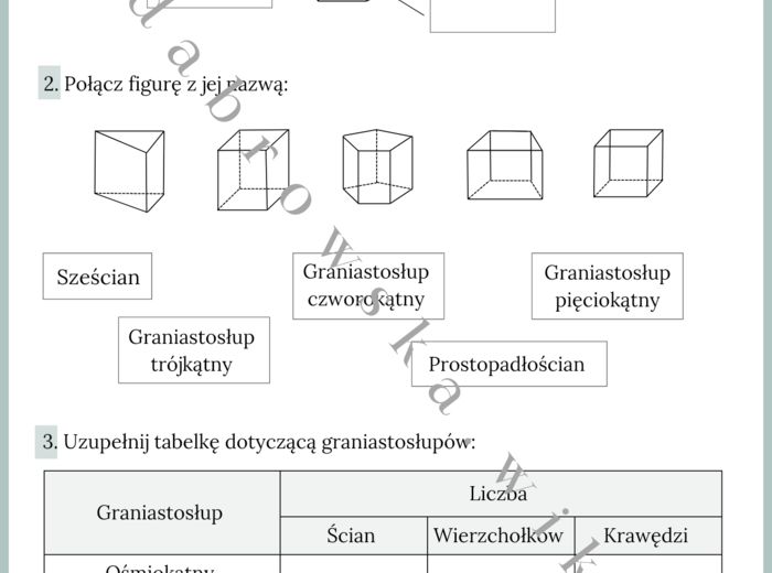Graniastosłupy proste - karta pracy