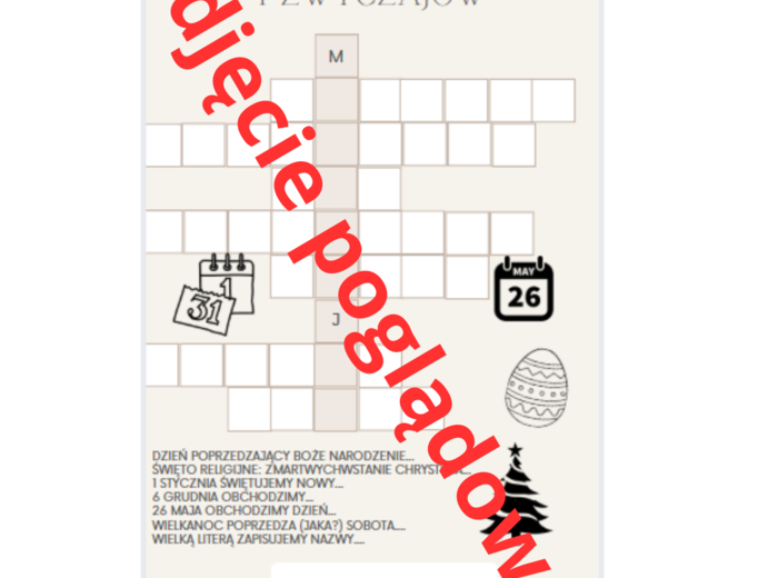 Świąteczna krzyżówka - pisownia nazw świąt, obrzędów i zwyczajów
