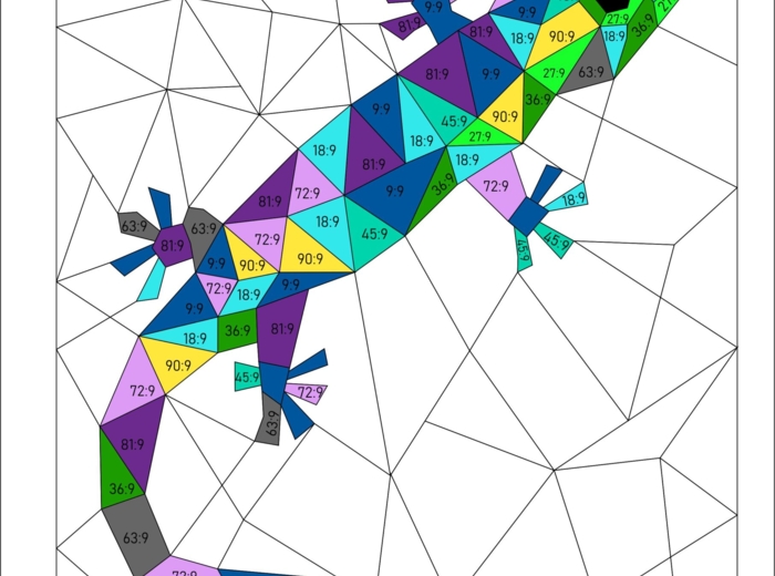 Dzielenie przez 9 - kolorowanka według wyników dzielenia, nauka mnożenia i dzielenia