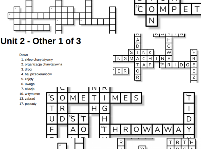 Brainy 6 – Unit 2 – krzyżówki – Objects in the house (2)/Other