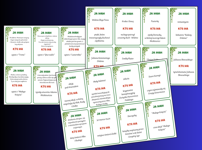 Gra – Ja mam… Kto ma…? – LEKTURY – klasy 4-8 – EGZAMIN – powtórka – 168 szt. - ZESTAW