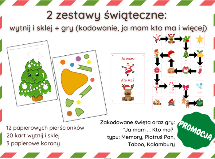 wytnij i sklej + gry (kodowanie, ja mam kto ma i więcej) 2 zestawy świąteczne: