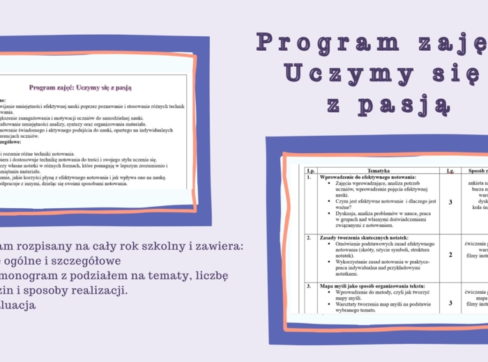 Program zajęć rozwijających pt. Uczymy się z pasją