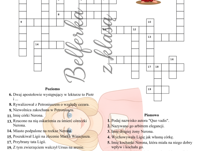 Kartkówka krzyżówka z lektury "Quo vadis"