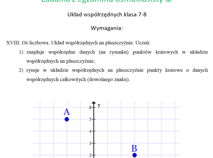 Układ współrzędnych zadania z egzaminu ósmoklasisty klasa 7-8 :-)
