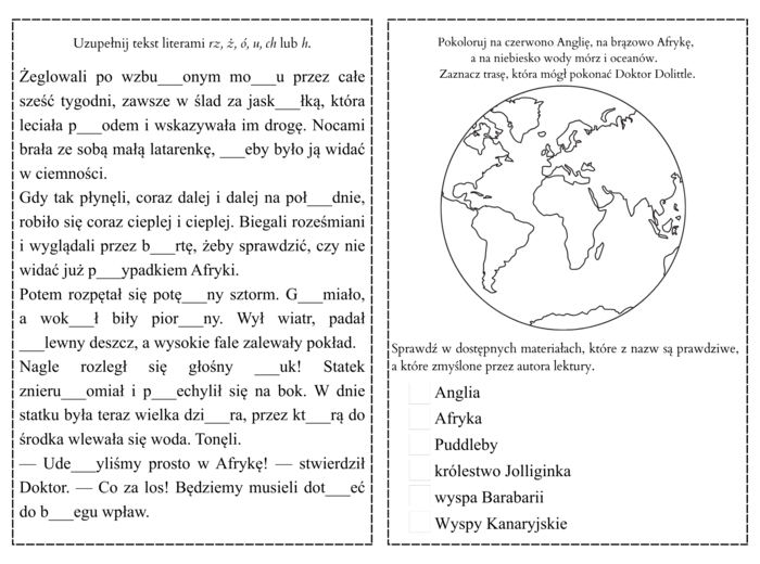 Doktor Dolittle i jego zwierzęta - karty pracy pdf