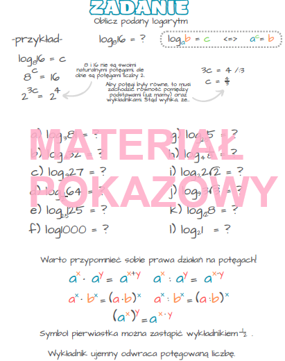 Logarytm - definicja (notatka + karta pracy + odpowiedzi)