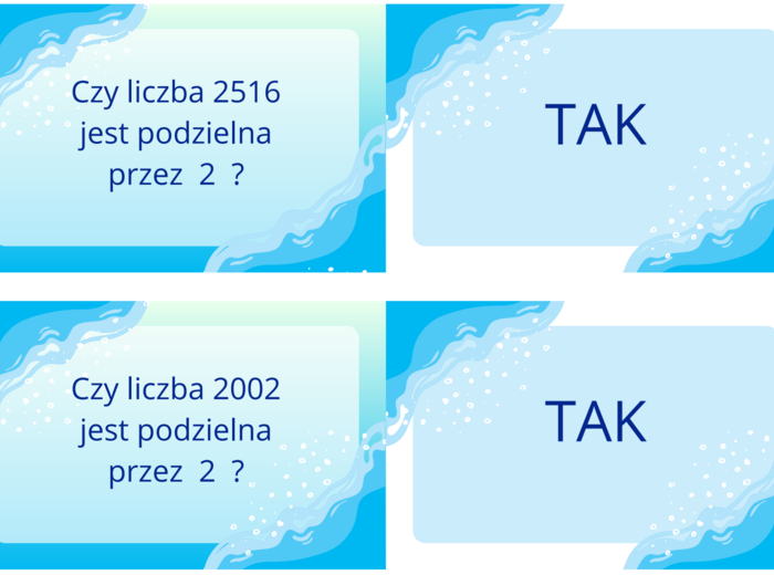 FISZKI - ZASADY PODZIELNOŚCI LICZB - PRZYKŁADY - Czy liczba... jest podzielna przez..?