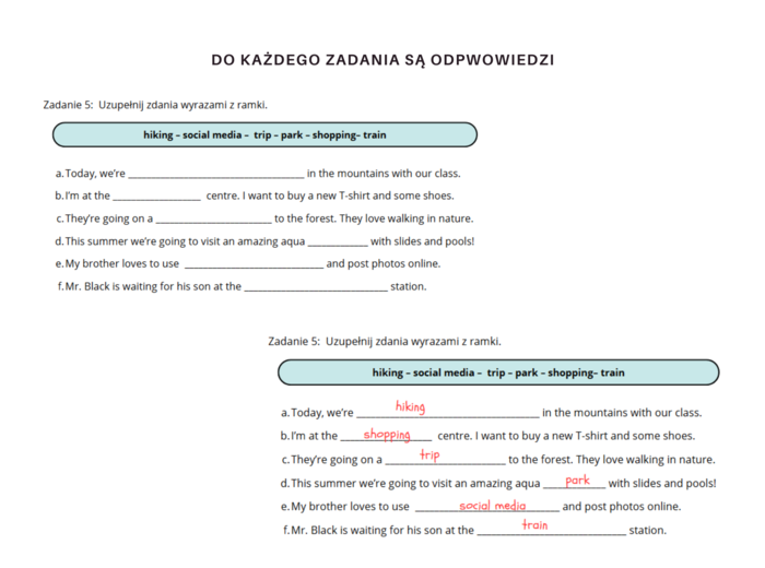 Together klasa 4 Unit 8 Dodatkowe zadania powtórzeniowe słownictwo gramatyka komunikacja miejsca w mieście nazwy czynności wykonywanych w wolnym czasie Present Continuous