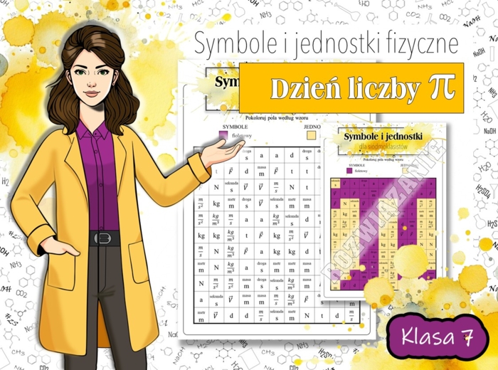 Klasa 7. Fizyka. Symbole i jednostki wielkości fizycznych. Kolorowanka fizyczna. Nonogram. Karta pracy. Zadanie. Dzień liczby PI.