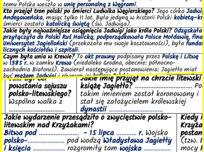 Rządy Władysława Jagiełły (koniec XIV – początek XV w.) – notatki i karta pracy
