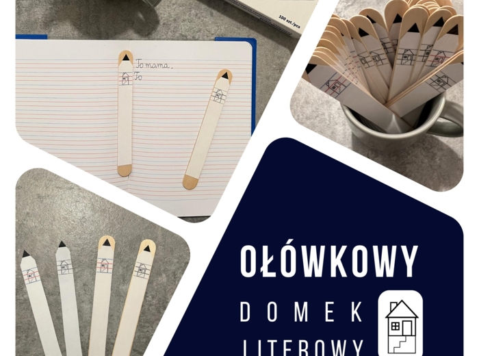 Ołówkowy domek literowy - pomoc do nauki pisania liter w liniaturze zeszytu
