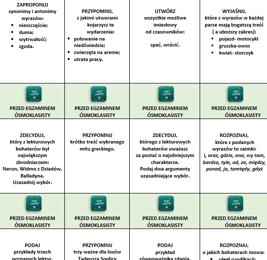 POWTÓRKI PRZED EGZAMINEM ÓSMOKLASISTY/DIAGNOZA NA STARCIE W LICEUM (TECHNIKUM)
