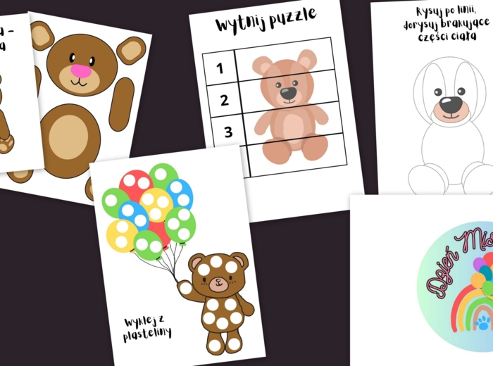 Dzień misia, medal, karty pracy, wycinanka