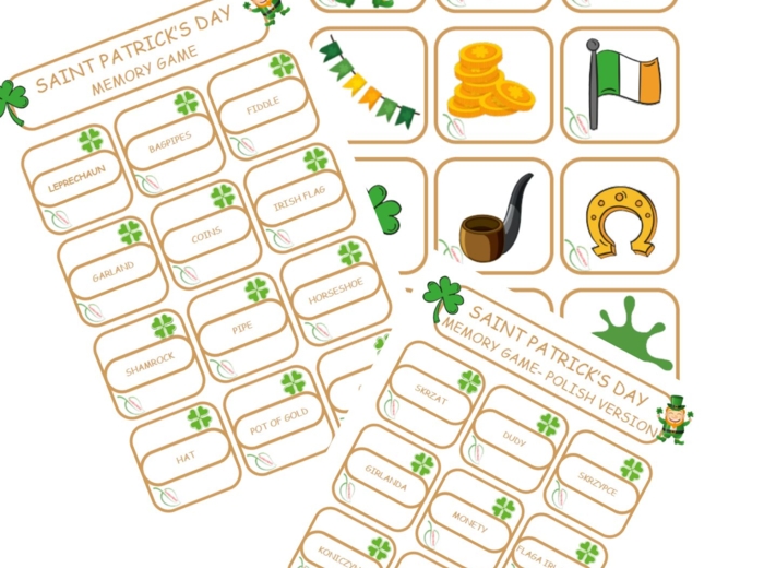 Memory game St Saint Patrick's Day/ Gra Pamięć Dzień Świętego Patryka 17 marzec Dobre dla SPE