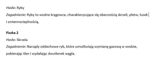 Fiszki- różnorodność życia (ryby)