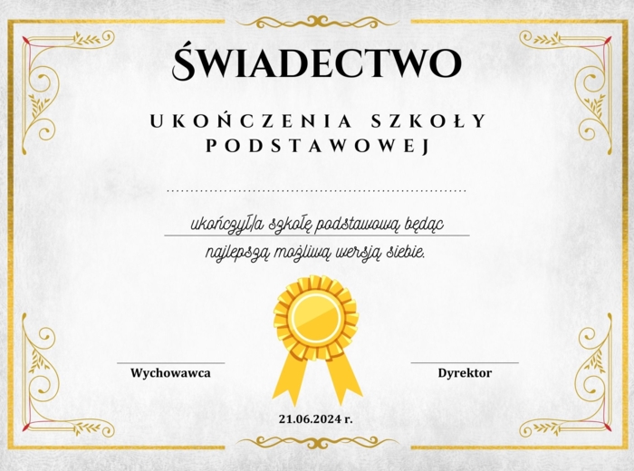 Świadectwo ukończenia szkoły podstawowej od wychowawcy- docenianie. Mrs_Physics. Fizunia