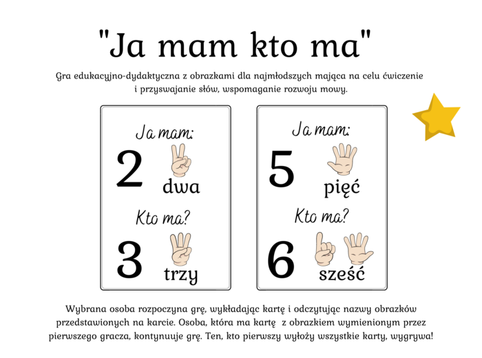 Gra dydaktyczna "Ja mam kto ma" ?Cyfry od 0 do 9 i liczbę 10 - 11 kart - 5 zł (wersja czarnobiała)