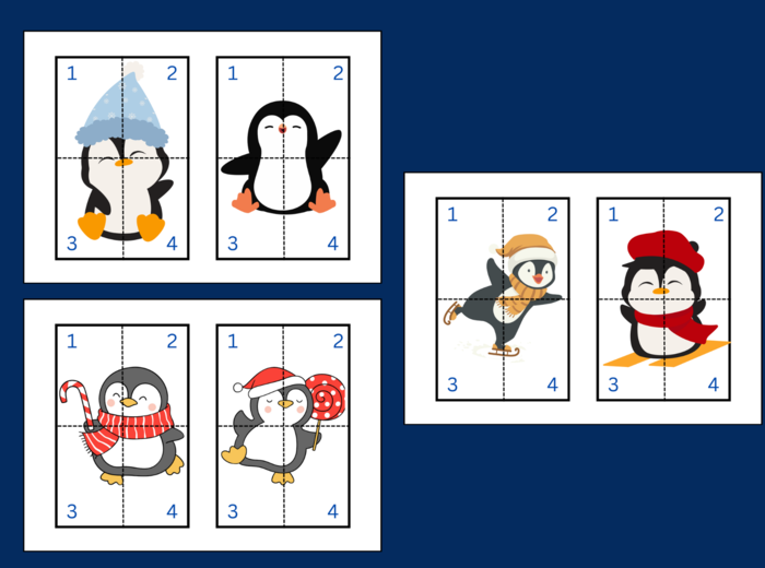 DZIEŃ PINGWINA – Dzień Wiedzy o Pingwinach - ZIMA – puzzle – układanka- układanki – biblioteka – świetlica – przedszkole – 12 wersji