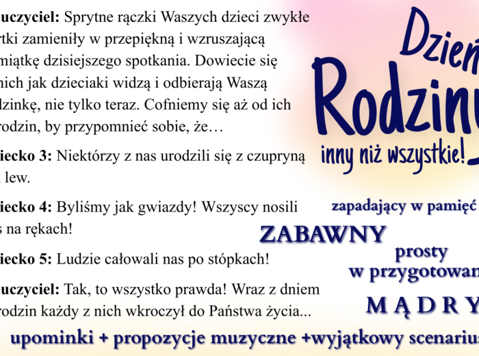 Dzień Rodziny/ Mamy i Taty inny niż wszystkie! Scenariusz przedstawienia + upominki