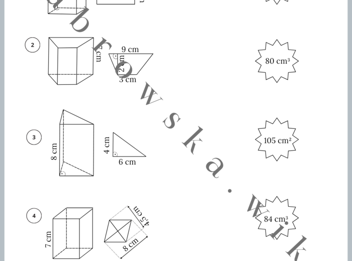 Objętość graniastosłupa - połącz bądź pokoloruj