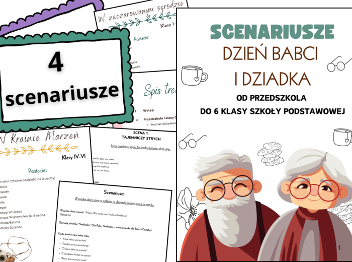 Apel Dzień BABCI I DZIADKA- Scenariusze od przedszkola do 6 klasy Szkoły Podstawowej. 40 stron