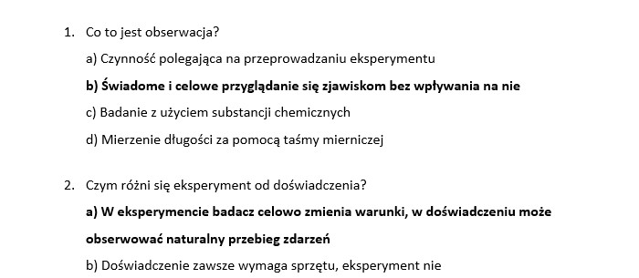 Test- sposoby poznawania przyrody