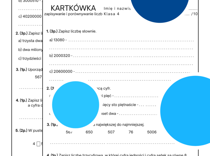 Kartkówka. Zapisywanie i porównywanie liczb. Klasa 4