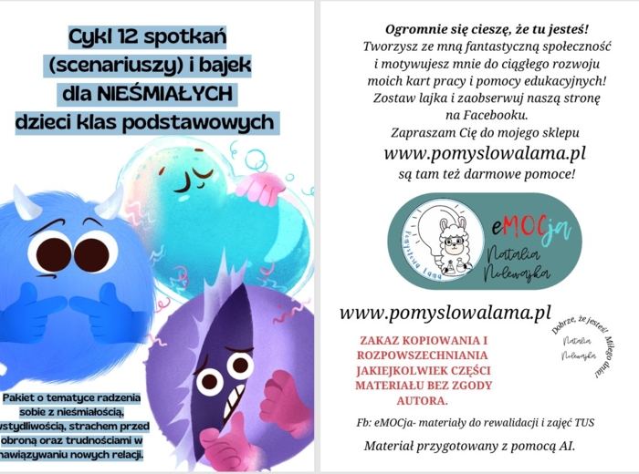 Cykl 12 spotkań (scenariuszy) i bajek dla NIEŚMIAŁYCH dzieci klas podstawowych