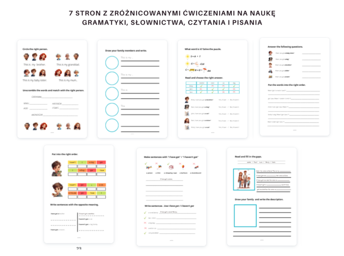 Karty Pracy Rodzina Zwrot This is my + czasownik HAVE GOT (have you got/ Yes, I have/No, I haven't/ I have got / I haven't got)
